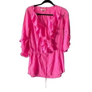 Rebecca Taylor Women's Dress Pink Mini Ruffled Long Sleeve Size 2